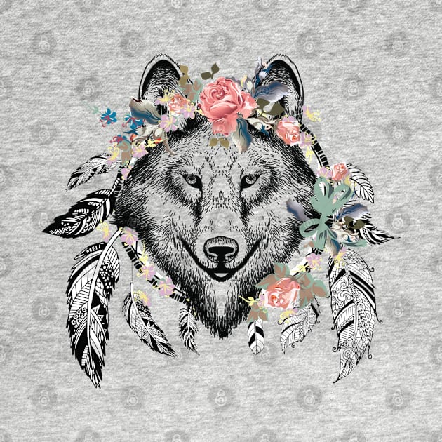 Wolf Boho T-shirt by Manlangit Digital Studio